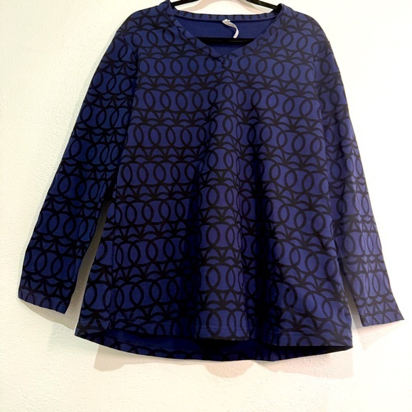 Lulu-B Stylish Blue/Black Patterned Women's Top, Long-Sleeved. Sz M. - Picture 1 of 9